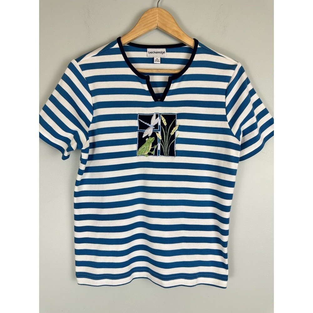Breckenridge Short Sleeve Spring Dragonfly Stripped Top T-Shirt Women's Size M